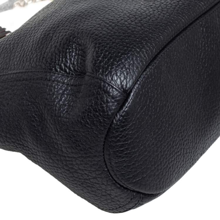Pre Owned Carolina Herrera Black Leather Tassel Chain Hobo