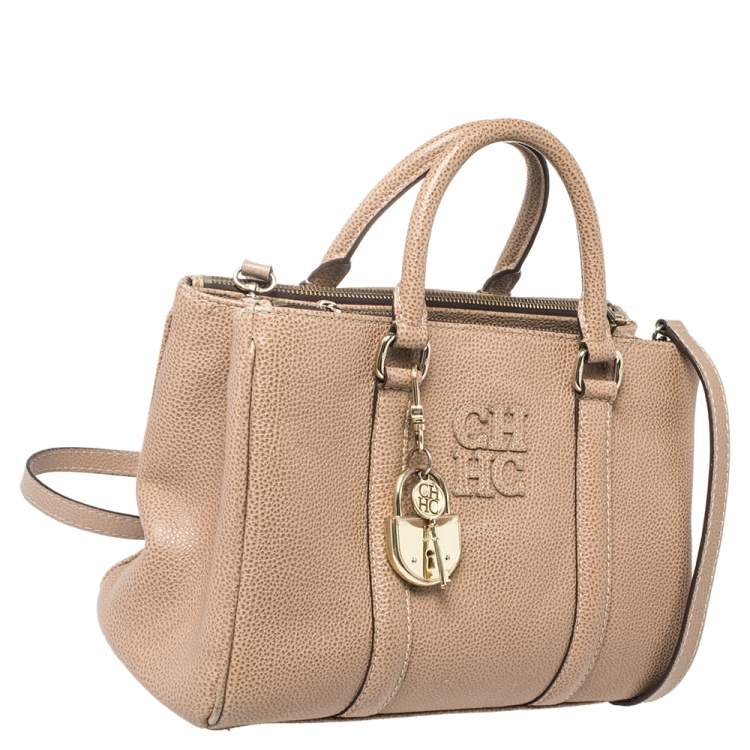 Pre Owned Carolina Herrera Beige Leather Small Matteo Tote