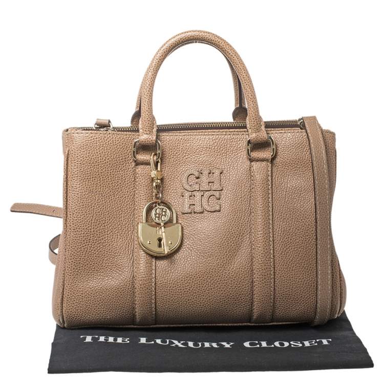 Pre Owned Carolina Herrera Beige Leather Small Matteo Tote