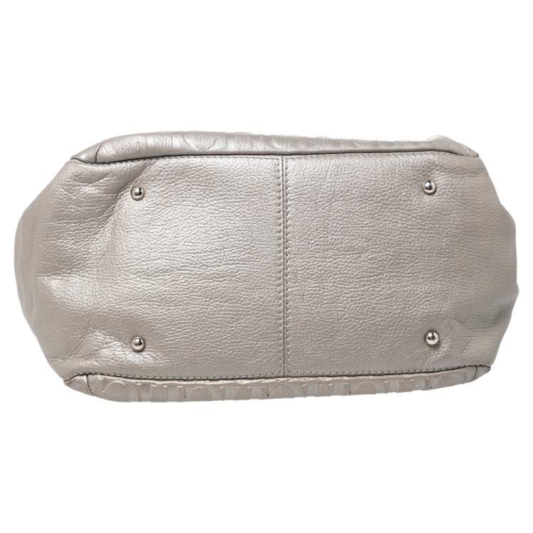 Pre Owned CH Carolina Herrera Silver Embossed Leather Audrey Tote