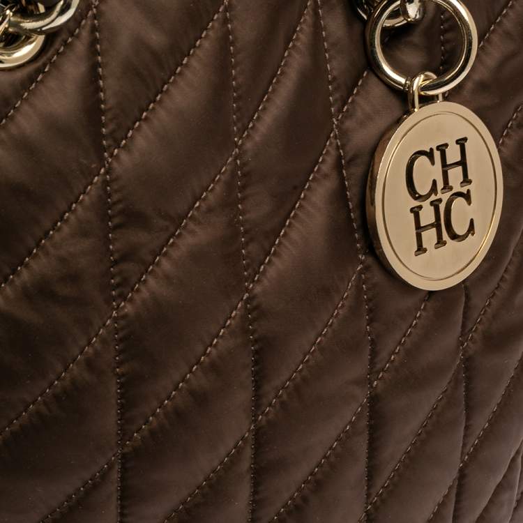 Pre Owned CH Carolina Herrera Brown Quilted Satin Chain Handle Tote