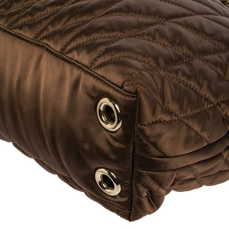 Pre Owned CH Carolina Herrera Brown Quilted Satin Chain Handle Tote