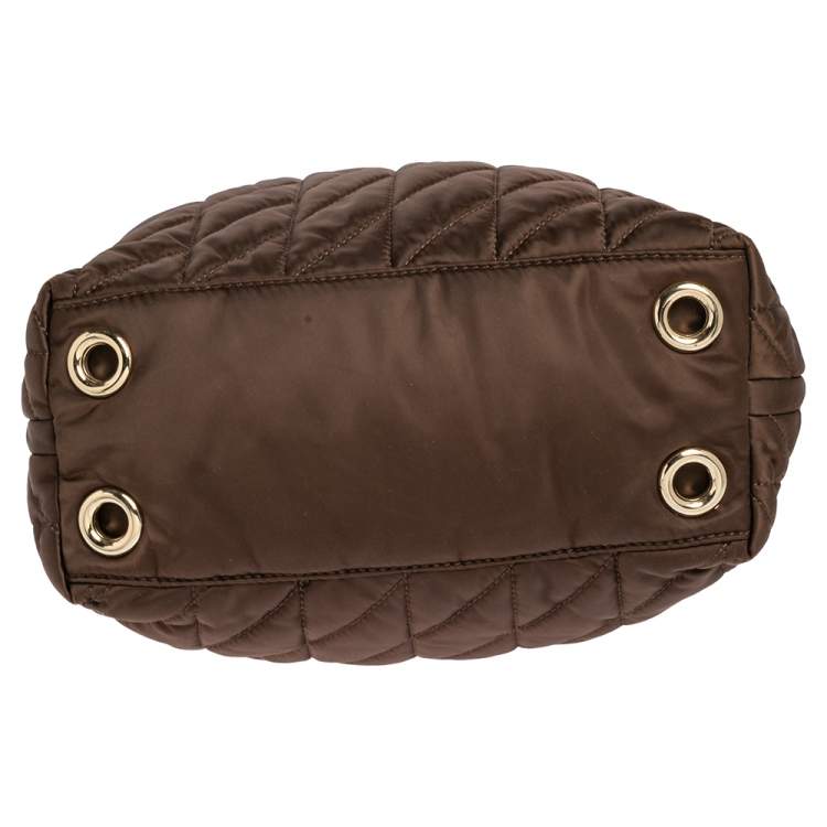 Pre Owned CH Carolina Herrera Brown Quilted Satin Chain Handle Tote