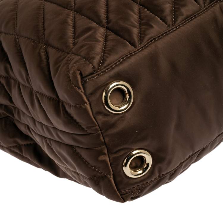 Pre Owned CH Carolina Herrera Brown Quilted Satin Chain Handle Tote