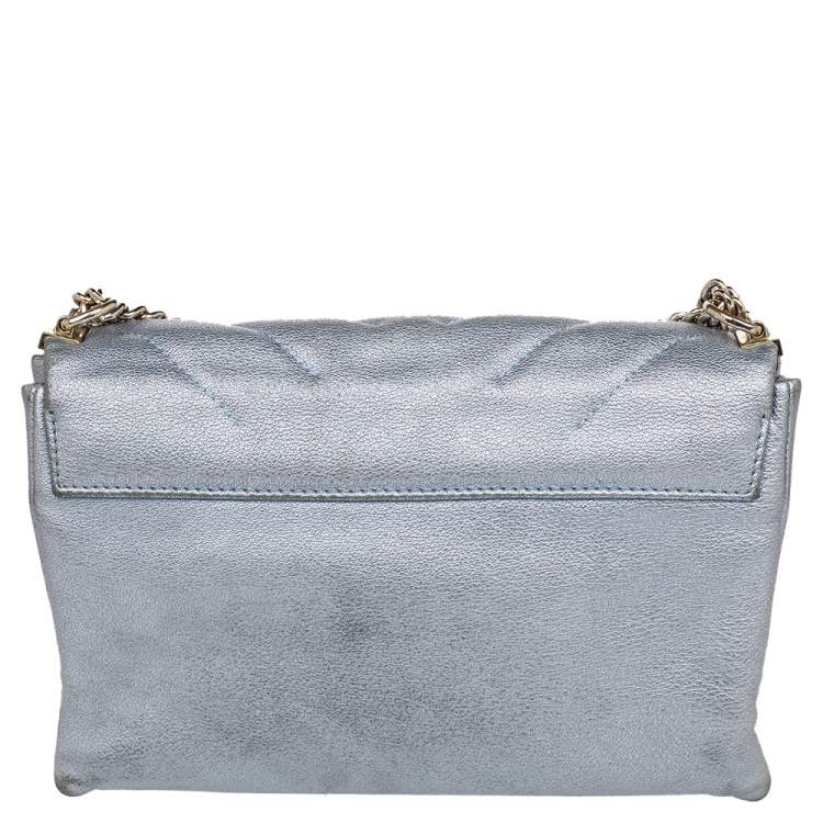 Pre Owned CH Carolina Herrera Metallic Grey Quilted Leather Flap Shoulder Bag