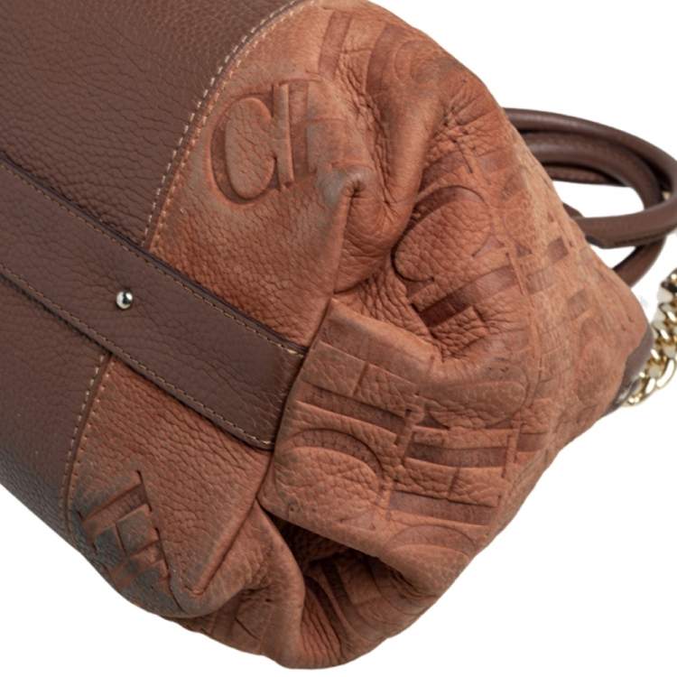 Pre Owned Carolina Herrera Brown Monogram Nubuck and Leather Dome Satchel