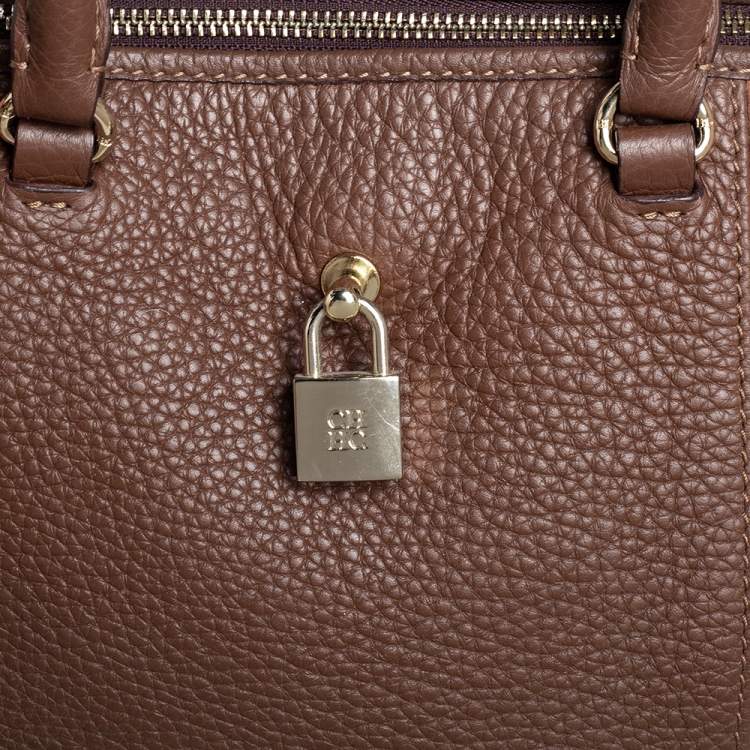 Pre Owned Carolina Herrera Brown Monogram Nubuck and Leather Dome Satchel