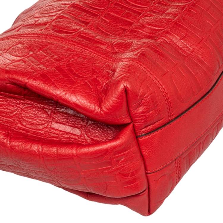 مملوكة مسبقًا CH Carolina Herrera Red Monogram Embossed Leather Chain Handle Tote