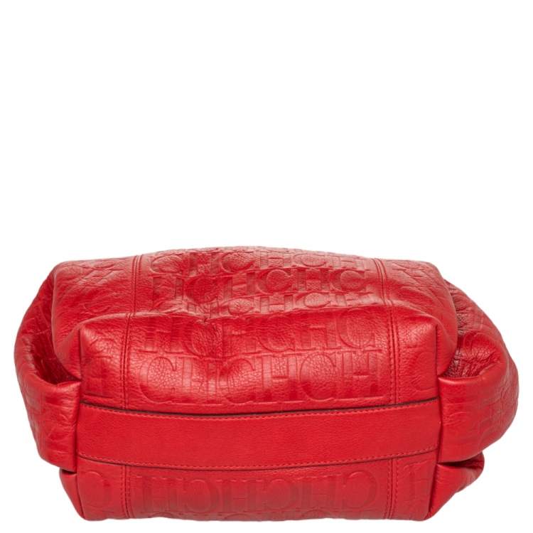 مملوكة مسبقًا CH Carolina Herrera Red Monogram Embossed Leather Chain Handle Tote