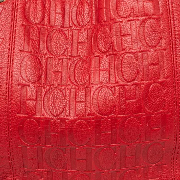 مملوكة مسبقًا CH Carolina Herrera Red Monogram Embossed Leather Chain Handle Tote
