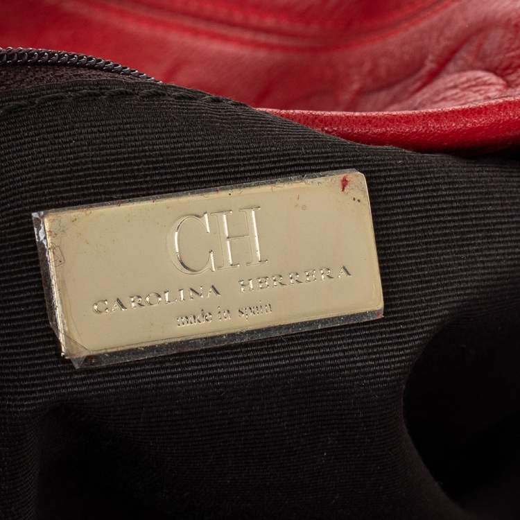 مملوكة مسبقًا CH Carolina Herrera Red Monogram Embossed Leather Chain Handle Tote