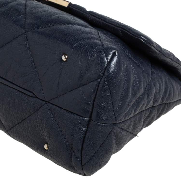 Pre Owned CH Carolina Herrera Black CH Embossed Leather Flap Chain Shoulder Bag