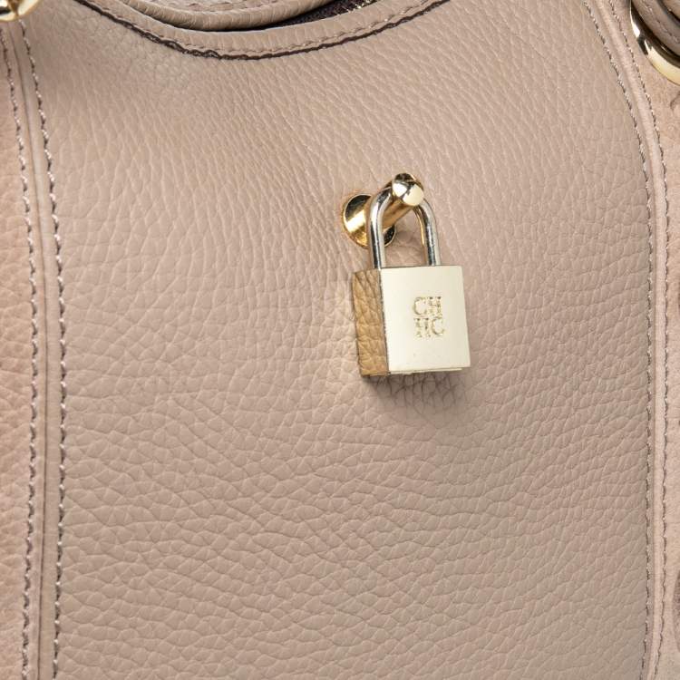 Pre Owned CH Carolina Herrera Beige Monogram Leather Dahlia Satchel