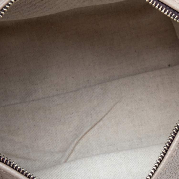 Pre Owned CH Carolina Herrera Beige Monogram Leather Dahlia Satchel