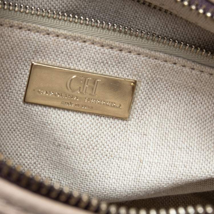 Pre Owned CH Carolina Herrera Beige Monogram Leather Dahlia Satchel