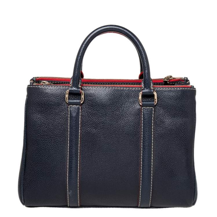 Pre Owned CH Carolina Herrera Dark Blue/Red Leather Matteo Tote