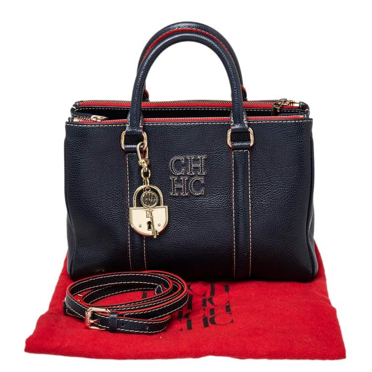 Pre Owned CH Carolina Herrera Dark Blue/Red Leather Matteo Tote