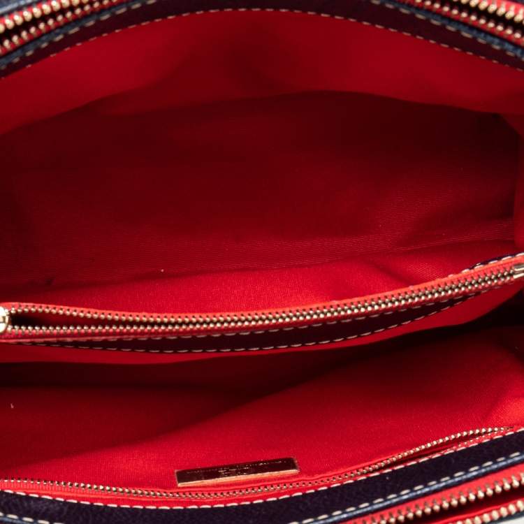 Pre Owned CH Carolina Herrera Dark Blue/Red Leather Matteo Tote