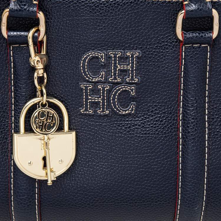 Pre Owned CH Carolina Herrera Dark Blue/Red Leather Matteo Tote