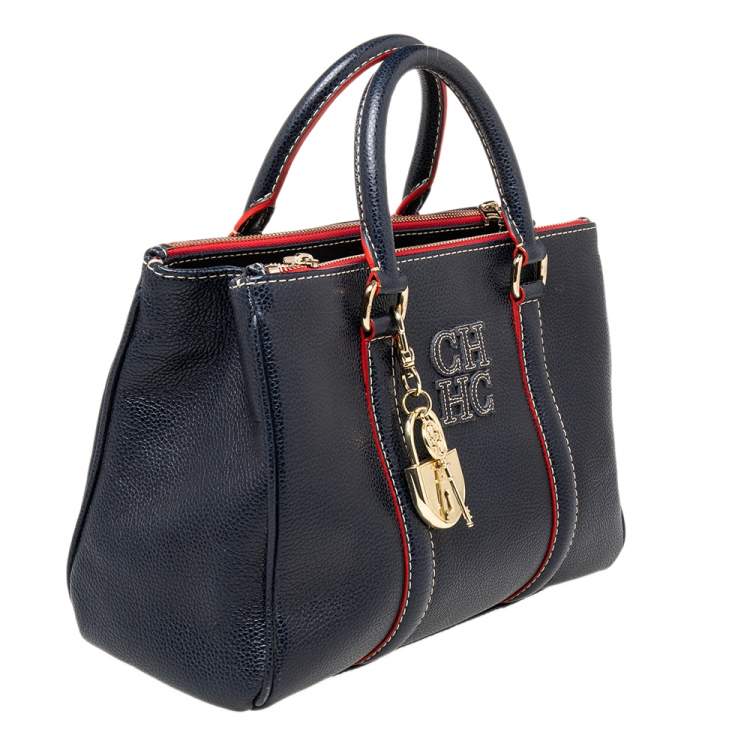 Pre Owned CH Carolina Herrera Dark Blue/Red Leather Matteo Tote