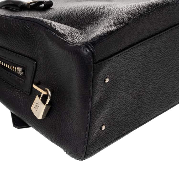 Pre Owned CH Carolina Herrera Black Leather Zip Satchel