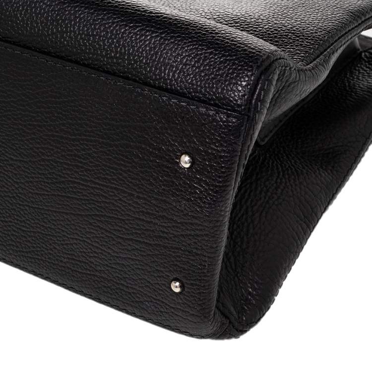 Pre Owned CH Carolina Herrera Black Leather Zip Satchel