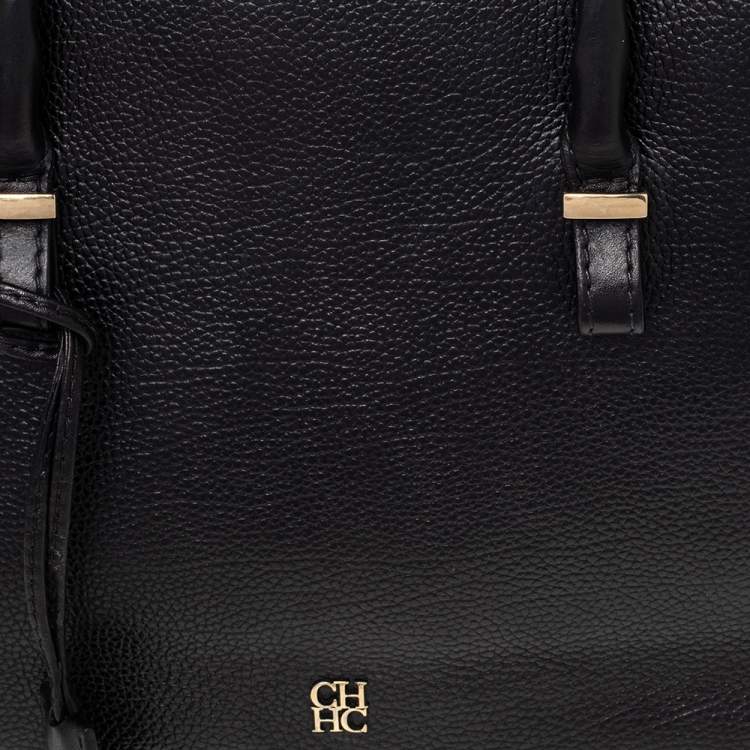 Pre Owned CH Carolina Herrera Black Leather Zip Satchel