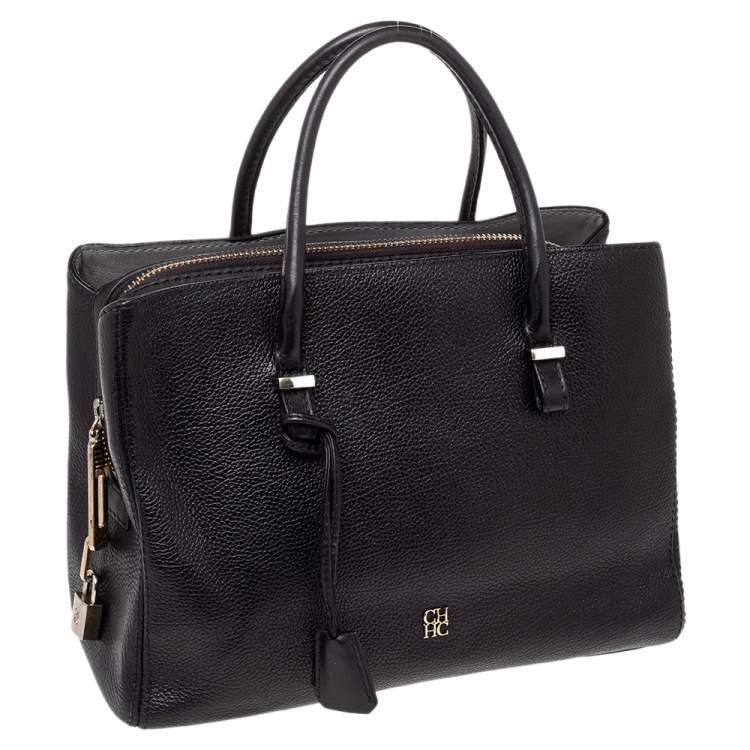 Pre Owned CH Carolina Herrera Black Leather Zip Satchel