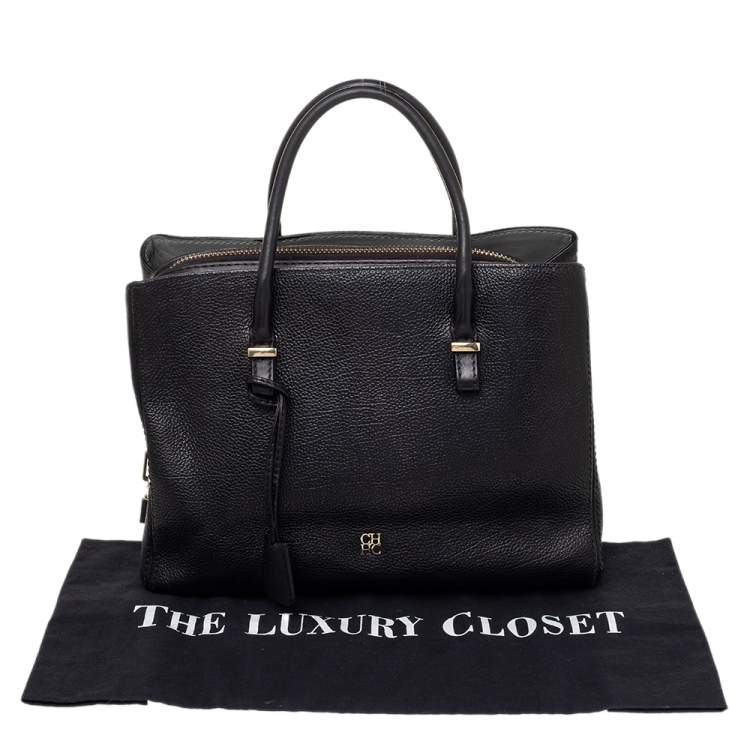 Pre Owned CH Carolina Herrera Black Leather Zip Satchel