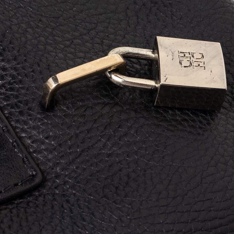 Pre Owned CH Carolina Herrera Black Leather Zip Satchel