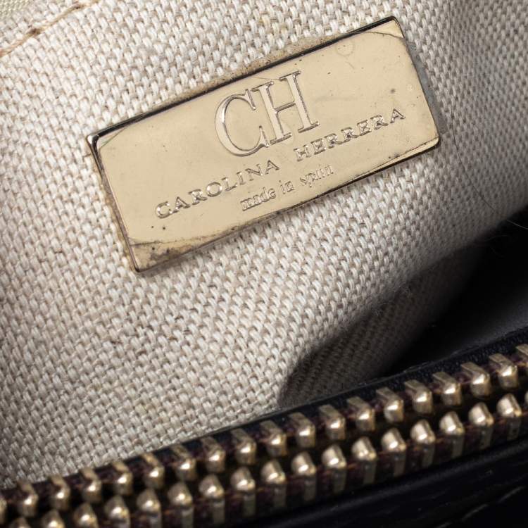 Pre Owned CH Carolina Herrera Black Leather Zip Satchel