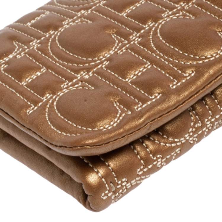 Pre Owned CH Carolina Herrera Gold Monogram Leather Clutch