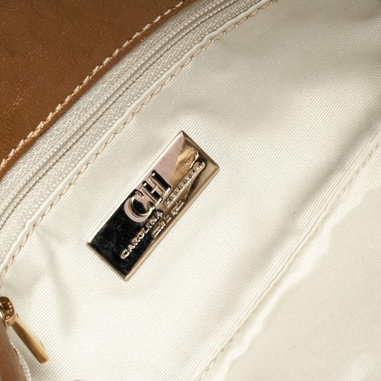 Pre Owned CH Carolina Herrera Gold Monogram Leather Clutch