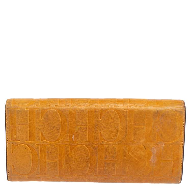 Pre Owned CH Carolina Herrera Yellow Monogram Leather Continental Wallet