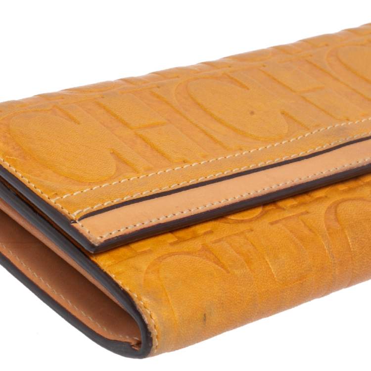 Pre Owned CH Carolina Herrera Yellow Monogram Leather Continental Wallet