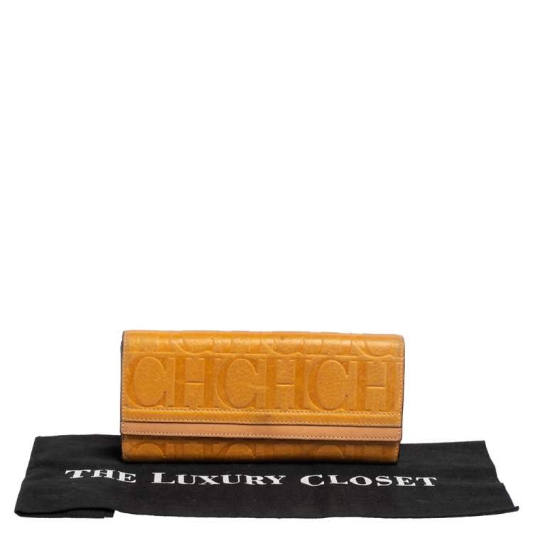 Pre Owned CH Carolina Herrera Yellow Monogram Leather Continental Wallet