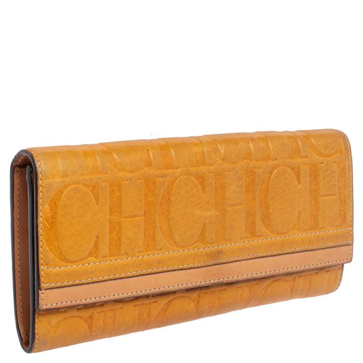 Pre Owned CH Carolina Herrera Yellow Monogram Leather Continental Wallet