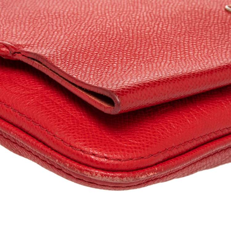 Pre Owned CH Carolina Herrera Red Monogram Leather Crossbody Bag