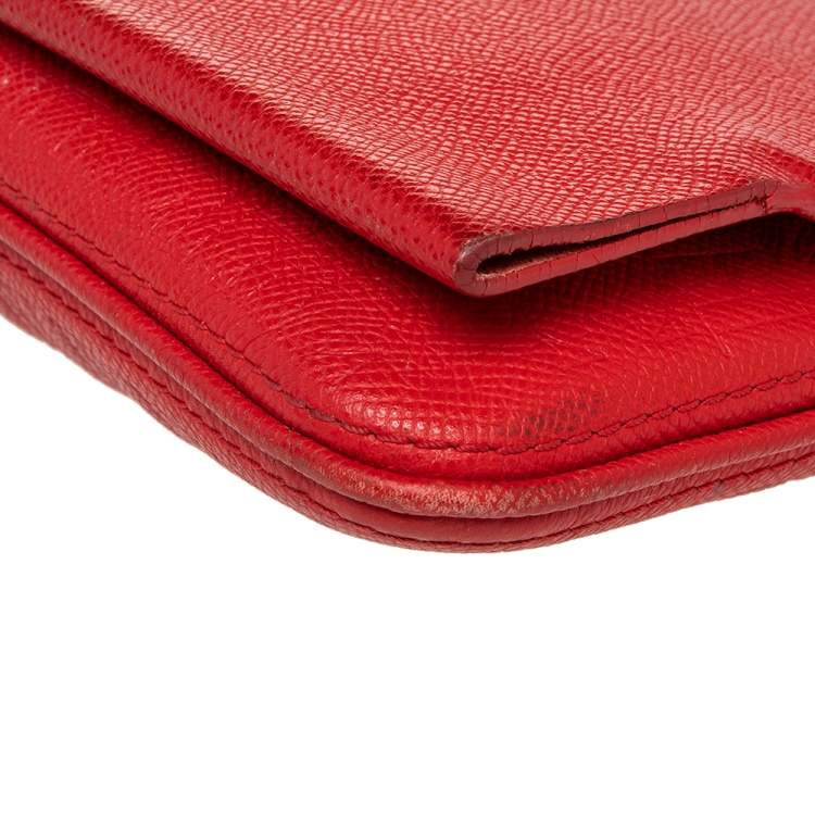 Pre Owned CH Carolina Herrera Red Monogram Leather Crossbody Bag