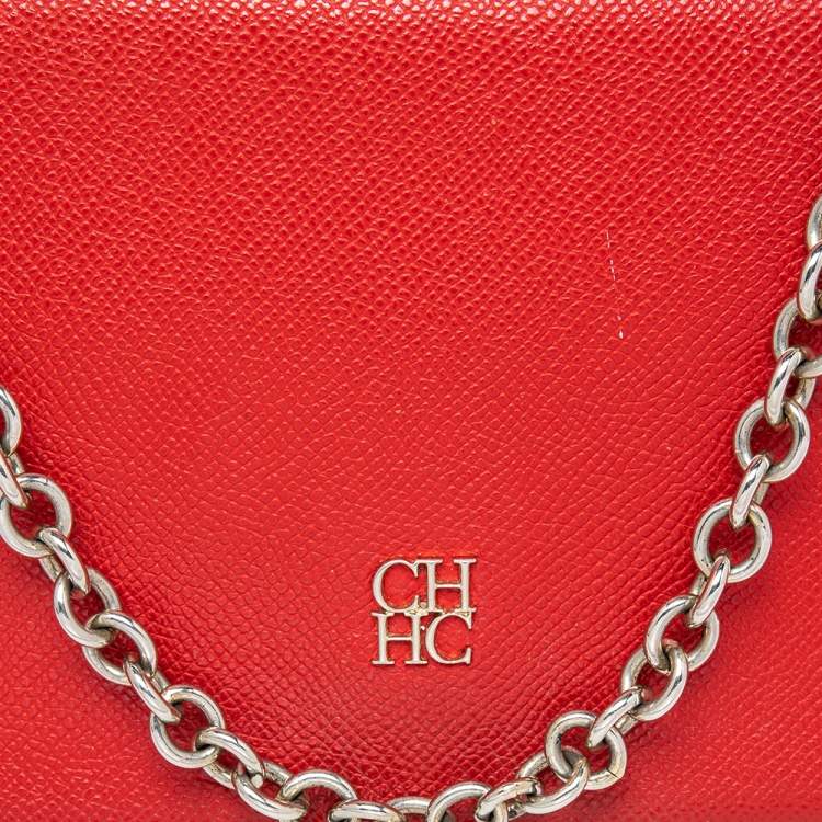 Pre Owned CH Carolina Herrera Red Monogram Leather Crossbody Bag