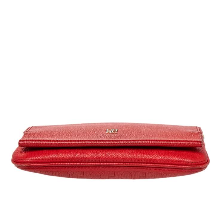 Pre Owned CH Carolina Herrera Red Monogram Leather Crossbody Bag