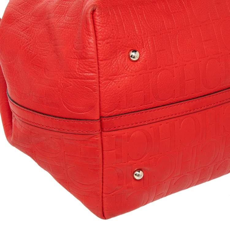 Pre Owned Carolina Herrera Red Monogram Leather Matryoshka Tote