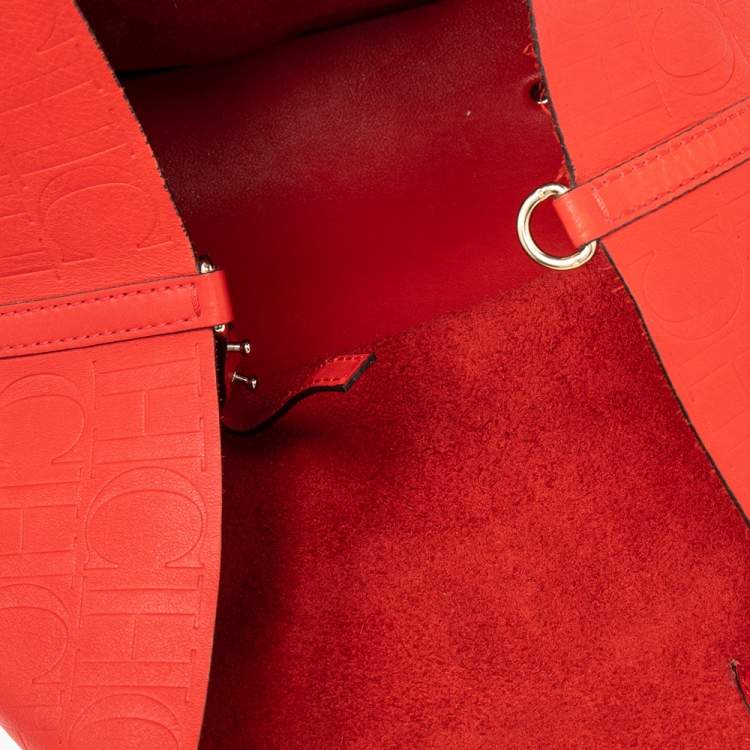 Pre Owned Carolina Herrera Red Monogram Leather Matryoshka Tote