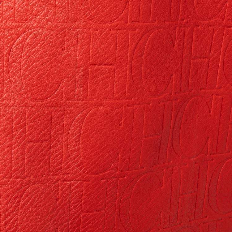 Pre Owned Carolina Herrera Red Monogram Leather Matryoshka Tote