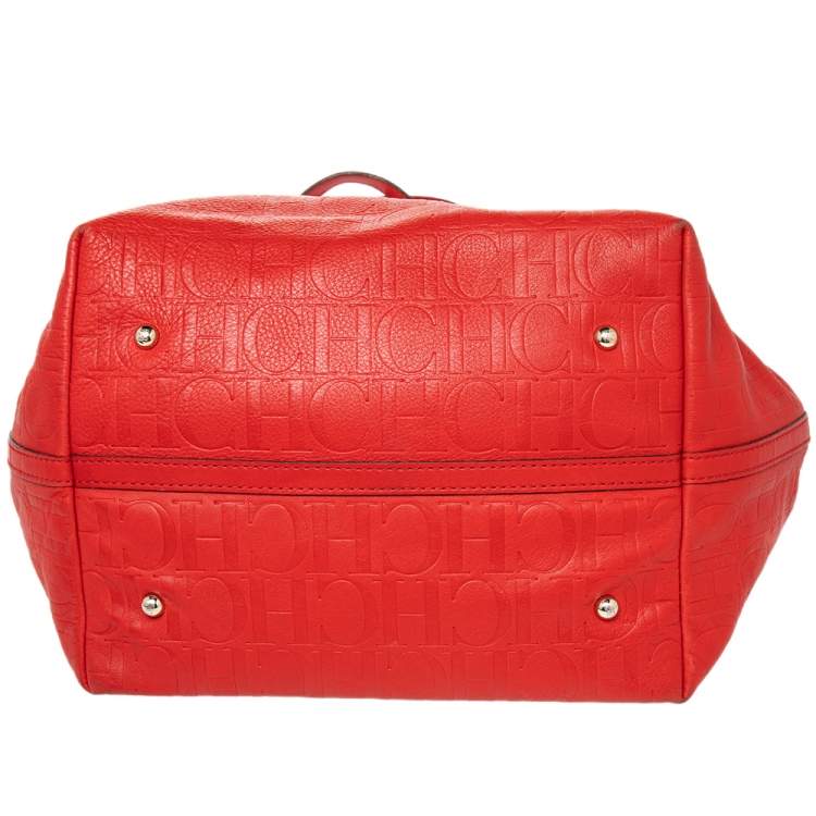 Pre Owned Carolina Herrera Red Monogram Leather Matryoshka Tote