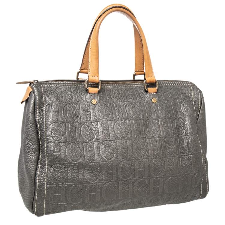 Pre Owned CH Carolina Herrera Grey Leather Large Andy Boston Bag