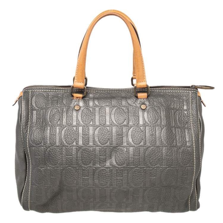 Pre Owned CH Carolina Herrera Grey Leather Large Andy Boston Bag