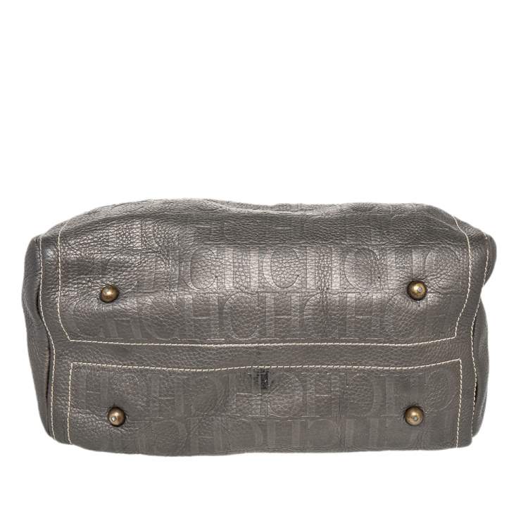 Pre Owned CH Carolina Herrera Grey Leather Large Andy Boston Bag