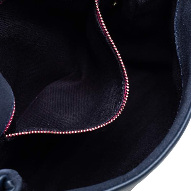 Pre Owned CH Carolina Herrera Navy Blue Leather Studded Top Handle Bag