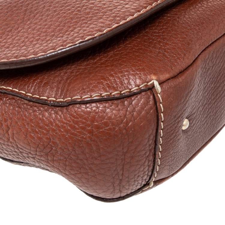 Pre Owned CH Carolina Herrera Brown Leather Flap Crossbody Bag